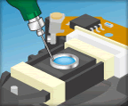 UV adhesive dispensing for pick-up lens